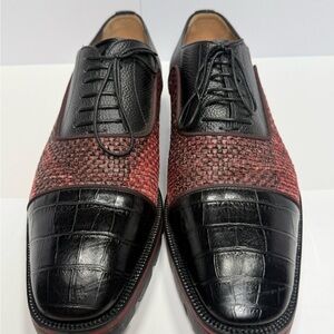 Christian Louboutin Black and Red Textured Oxfords